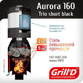Дровяная банная печь GrillD Aurora 160А TRIO Short