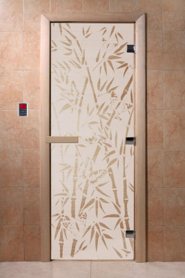 Дверь для сауны DoorWood Бамбук и бабочки сатин 70х190, коробка ольха