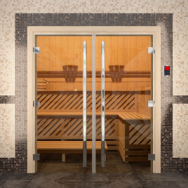 Дверь для сауны DoorWood Престиж Двойная 133х190, стекло бронза, коробка ольха
