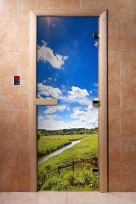 Дверь для сауны DoorWood А092 с фотопечатью, 70х190, коробка ольха