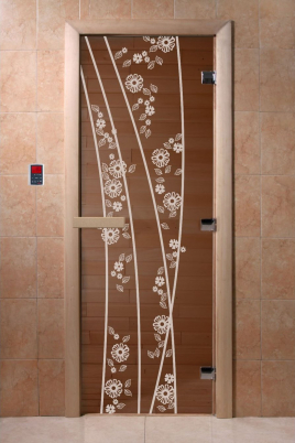 Стеклянная дверь DoorWood Весна цветы бронза, коробка ольха